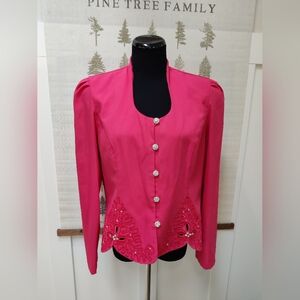 Vintage Les Robes Galleria Pink Structured Blazer Rhinestone Buttons 13/14